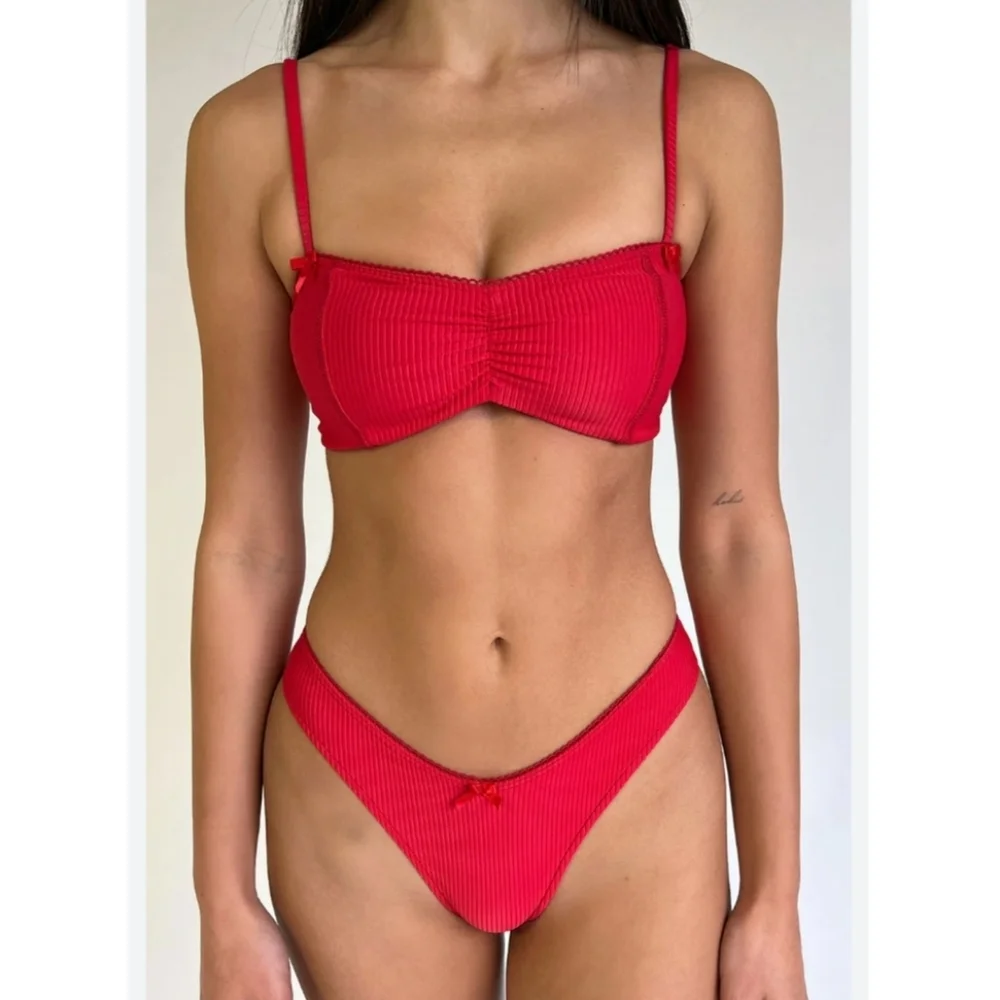 New!Frankie's Bikinis Cleo‎ Ribbed Bralette Bikini Top